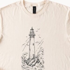 Lighthouse Storm Graphic Tee Black and White Maritime Art